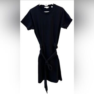 Vince Short Sleeve Cinched Tie Waist T-Shirt Dress Sz Medium Black Knee Length